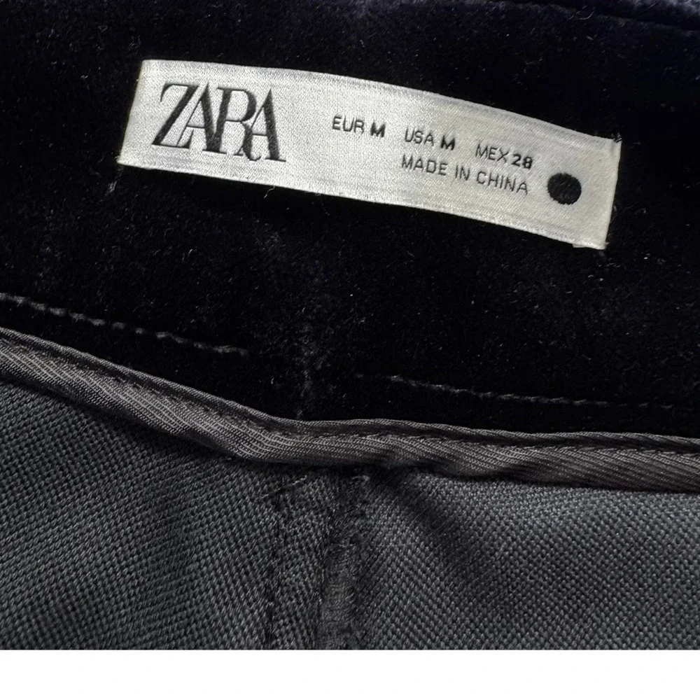 ZARA Womens Medium Black Velvet Wide Leg Velour Pants